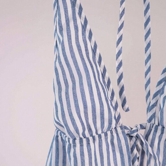 Blue white Casual Women's Striped Halter Neck Tie Cami Top - Picture 5 of 8
